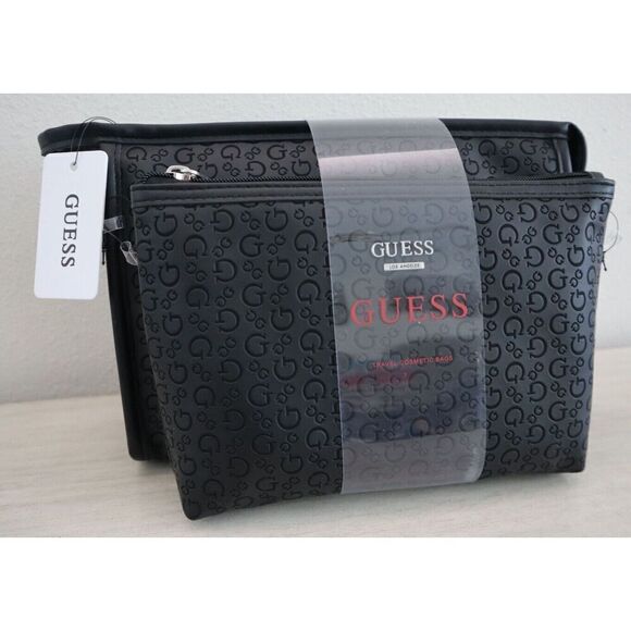 Guess E8930412 Women's Black Crimson Debossed Cosmetic Make Up Travel Cases - Picture 1 of 16